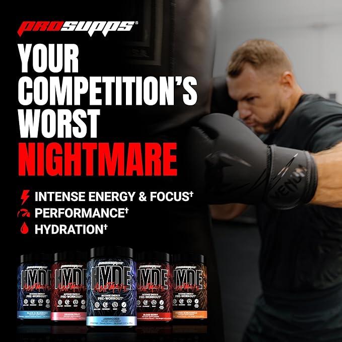 PROSUPPS Mr. Hyde Nightmare Pre Workout Powder with Caffeine & Beta Alanine - Preworkout for Intense Energy, Mental Focus & Performance - Gym & Fitness Supplements (Black N' Blueberry, 30 Servings)