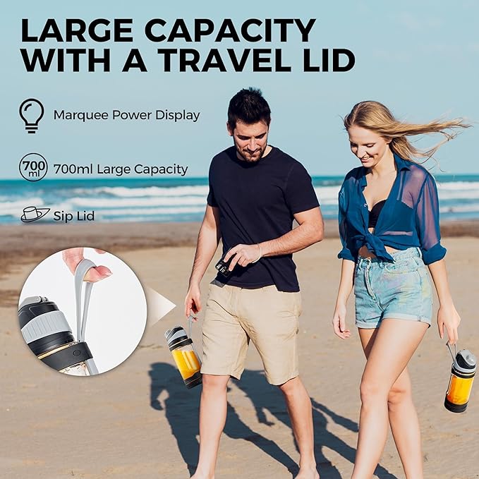 Portable Blender for Smoothies and Shakes, Anti-Jamming, 24oz USB-C Rechargeable, BPA-Free, Electric Protein Shaker Bottle with Travel Lid for Kitchen, Gym & Office.(Black Base Yellow Lid)