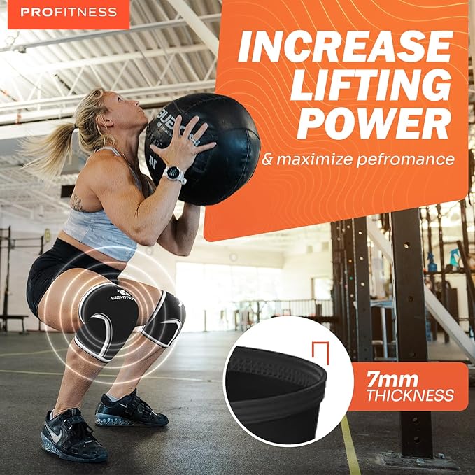 ProFitness Knee Sleeves Weightlifting Men & Women - 7mm Thick Premium Neoprene Weight Lifting Knee Sleeve for Women & Men Ideal for Squats, Powerlifting & Deadlift | Squat Knee Sleeves for Men & Women