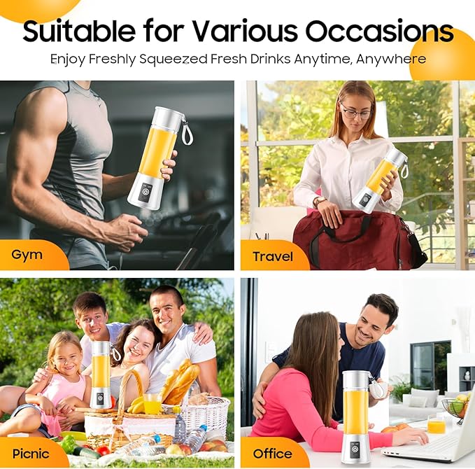 Portable Blender for Shakes and Smoothies - Newly Upgraded 14 Oz Mini Blender with 6 Blades, USB & Type-C Rechargeable, Suitable for Making Fresh Juice, Convenient for Travel and Sports