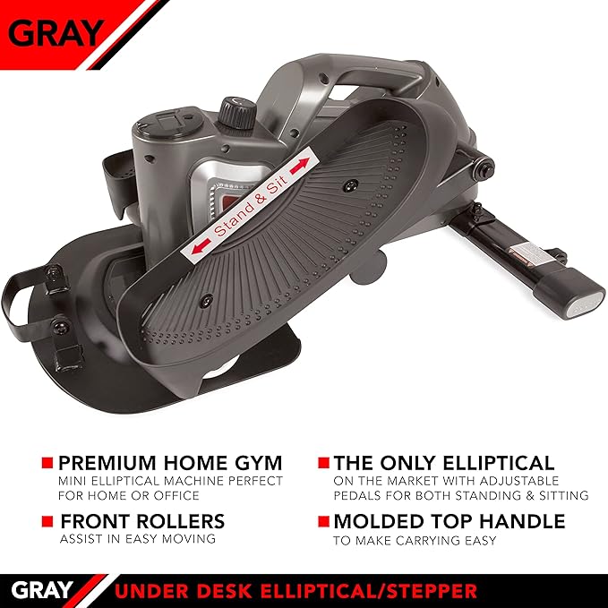 JFIT Mini Elliptical – Under Desk & Standing Workout, Compact, Quiet, Adjustable Resistance, LCD Monitor for Progress Tracking