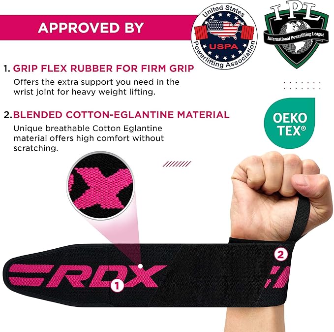 RDX Wrist Wraps for Weightlifting (Pair), IPL USPA Approved, Elasticated 18” Cotton Straps Support with Thumb Loop, Gym Wrap for Weight Lifting Powerlifting Competition Strength Training Bodybuilding