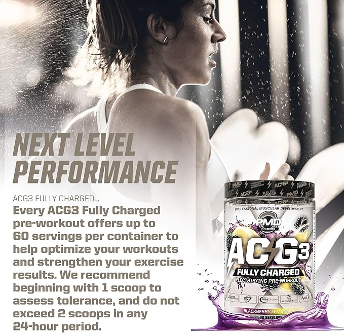 PMD Sports ACG3 Fully Charged - Electrifying Pre Workout Powder - High Energy & Pump Pre Workout for Men and Women to Maximize Focus, Endurance & Performance - BlackBerry Lemonade (30-60 Servings)
