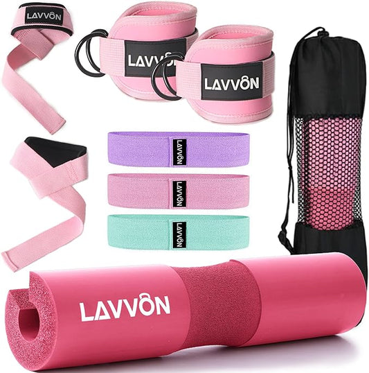 Barbell Pad Set for Hip Thrust 10Pcs- Squat Pad for Barbell Lunges & Bar Padding - Bench Press Standard Weight Bar Pad - with Ankle Straps, Wrist Straps for Weightlifting, 3 Lifting Strap