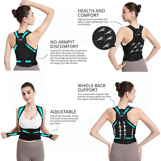 Posture Corrector for Women for Support: Back Brace for Full Back Support - Adjustable Shoulder Straightener for Women and Men (Black, Medium)
