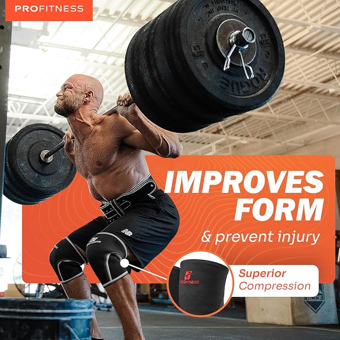 ProFitness Knee Sleeves Weightlifting Men & Women - 7mm Thick Premium Neoprene Weight Lifting Knee Sleeve for Women & Men Ideal for Squats, Powerlifting & Deadlift | Squat Knee Sleeves for Men & Women