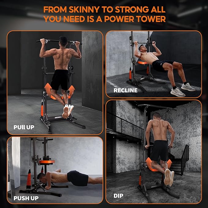 ONETWOFIT Power Tower Pull Up Bar Station Assistive Trainer 360LBS