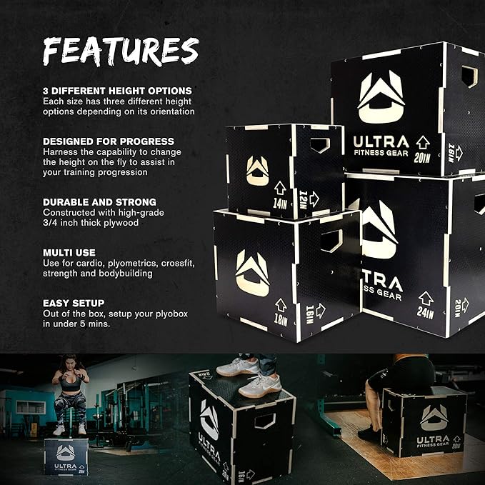 Plyo Box - Anti-Slip Wood 3-in-1 Plyometric Jump