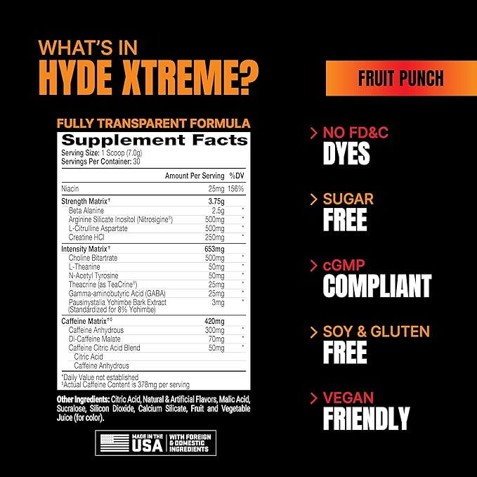 PROSUPPS Mr. Hyde Xtreme Pre Workout Powder with Creatine, Beta Alanine & Caffeine – Extreme Energy, Pumps, Focus & Performance - Fitness & Gym Supplements for Men & Women (Fruit Punch, 30 Servings)