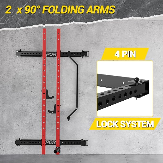 Folding Squat Rack for Home Gym 2.36" x 2.36" Folding 1000 LBS