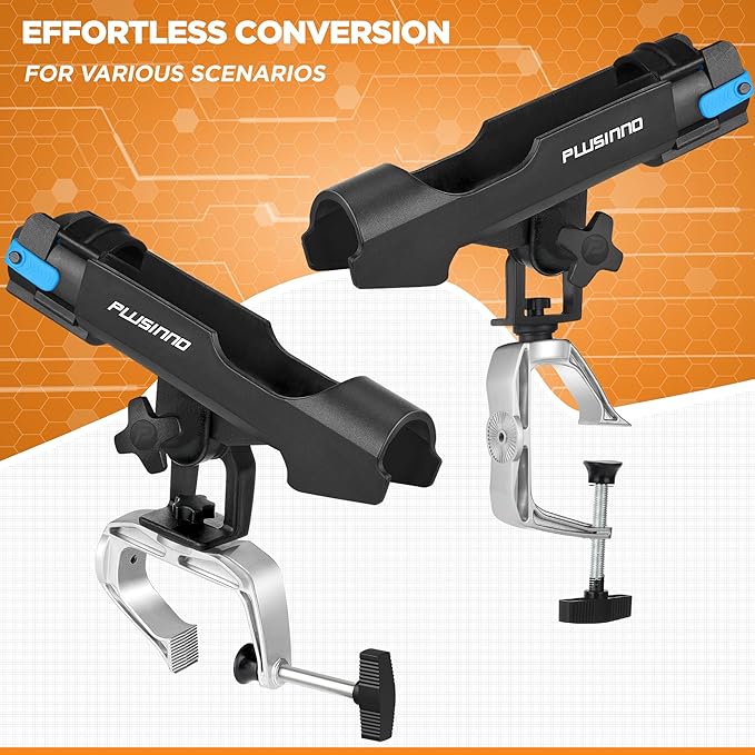 PLUSINNO Fishing Boat Rods Holder Large Clamp Opening 360 Degree Adjustable Fishing Rod Racks Folding Holder