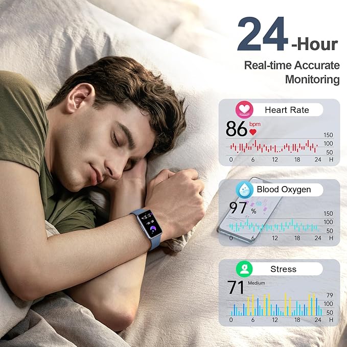 Amzhero Health Fitness Tracker 2024 with 24/7 Heart Rate, Blood Oxygen, Blood Pressure, Sleep Tracker, IP68 Waterproof Activity Trackers with Step Tracker, Pedometer (S & L Bands Included)