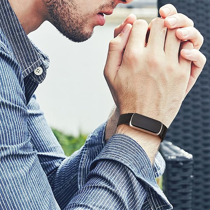 Amzpas Metal Band Compatible with Fitbit Luxe Bands for Women Men, Stainless Steel Mesh Loop Wristband Replacement Strap for Fitbit Luxe/Luxe Special Edition Fitness Tracker