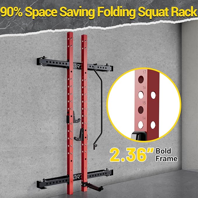 Folding Squat Rack for Home Gym 2.36" x 2.36" Folding 1000 LBS