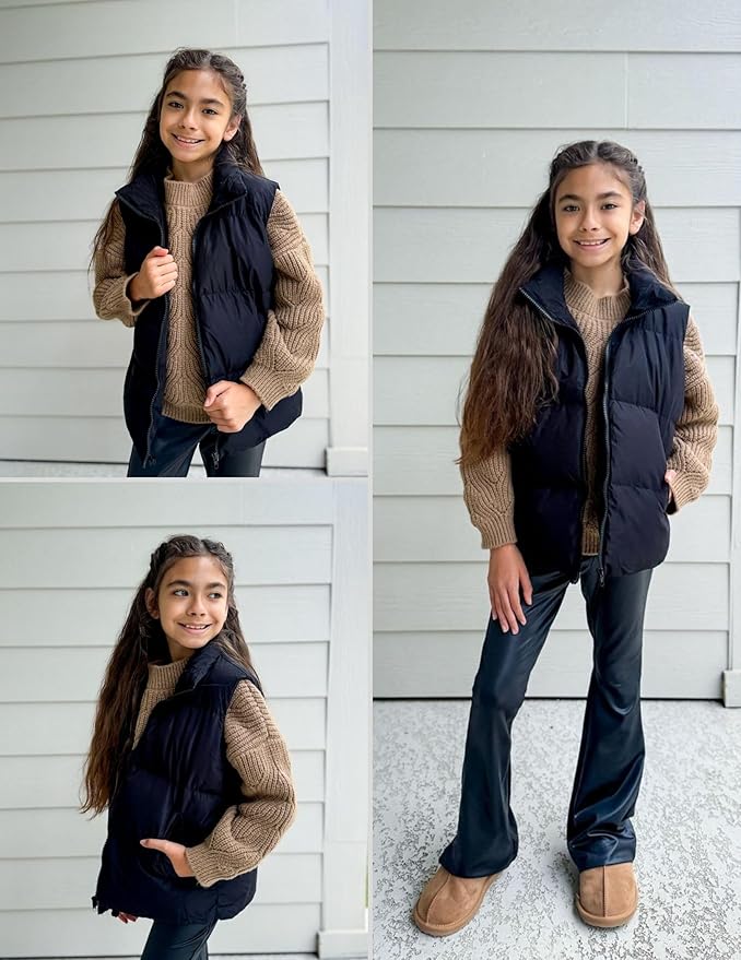 Arshiner Girls Winter Zipper Puffer Vest Lightweight Sleeveless Outwear Puffy Vests for 5-12 Years Old