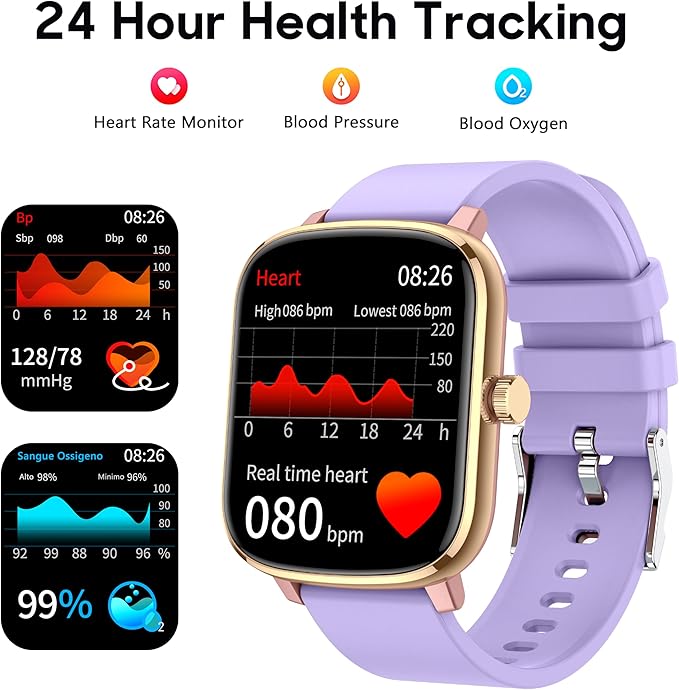 Popglory Smart Watch, 1.69'' Fitness Watch Women Men with Heart Rate, Blood Pressure, Blood Oxygen & Sleep Monitor, 110 Sports Modes Fitness Tracker, Waterproof Pedometer Compatible Android iPhone