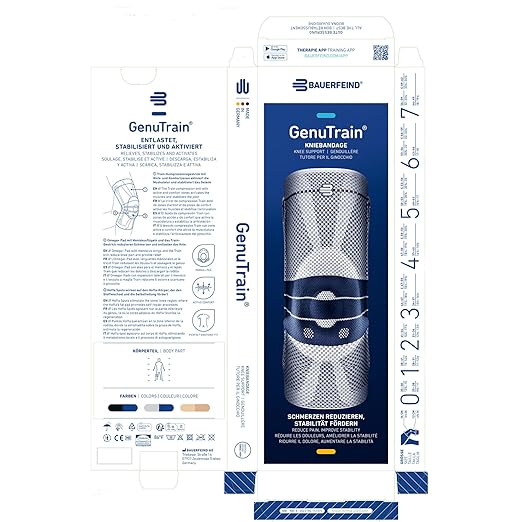 Bauerfeind - GenuTrain - Knee Brace - Targeted Support for Pain Relief and Stabilization of The Knee, Provides Relief of Weak, Swollen, and Injured Knees- Size 7 - Color Nature