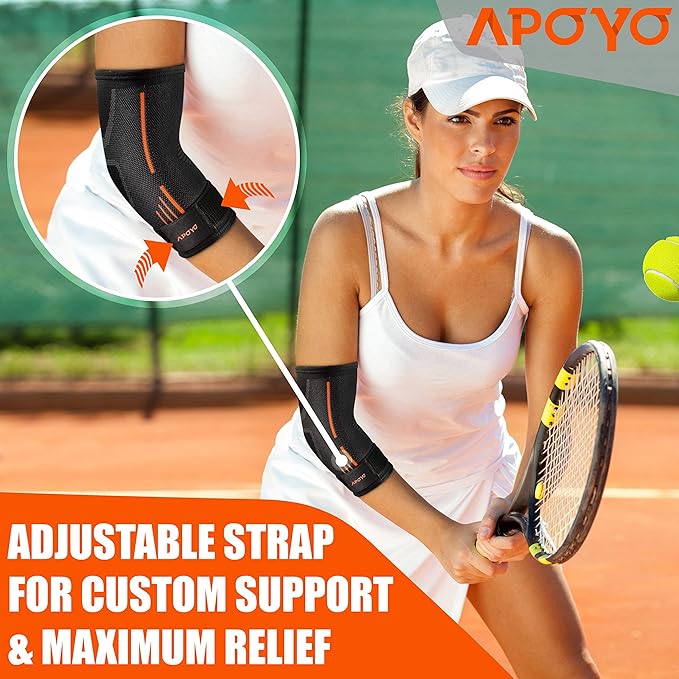 APOYO Elbow Brace for Tendonitis and Tennis Elbow, (Pair) Compression Sleeve for Arthritis, Workouts, Reduce Joint Pain During Fitness Activity (Medium)