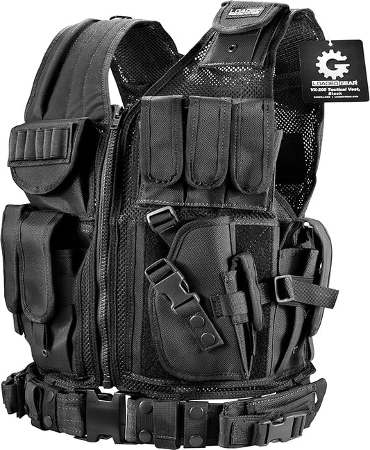 Barska Loaded Gear VX-200 Tactical Vest, Plus Size, Right-Handed, Black – Adjustable, Durable, and Multi-Pocket Design