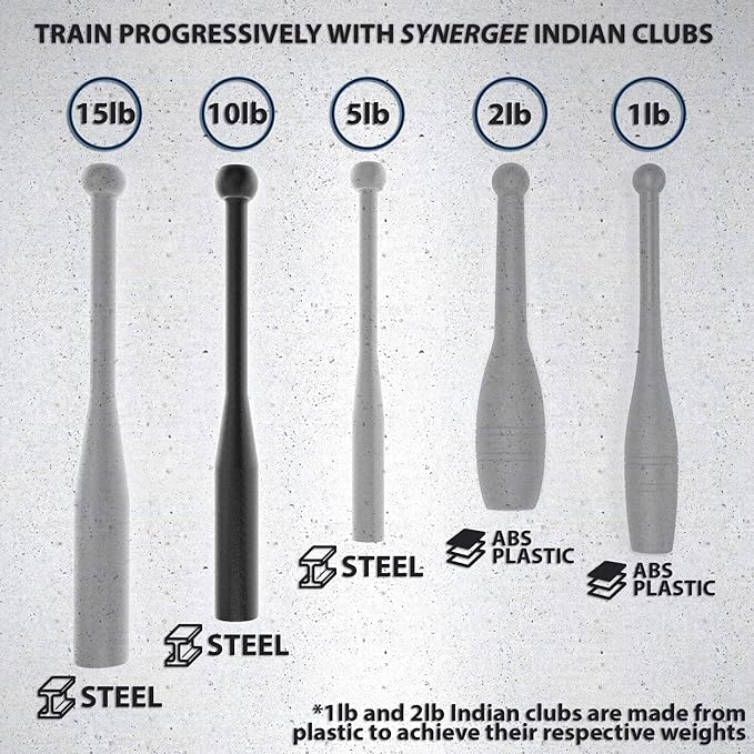 Synergee Indian Clubs 1lb 2lb, 5lb, 5lb, 10lb 10lb & 15lb. Power