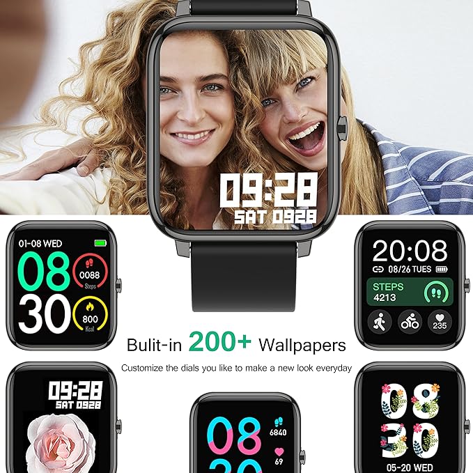 Popglory Smart Watch, Smartwatch with Blood Pressure, Blood Oxygen Monitor, Fitness Tracker with Heart Rate Monitor, Full Touch Fitness Watch for Android & iOS for Men Women (Dark)
