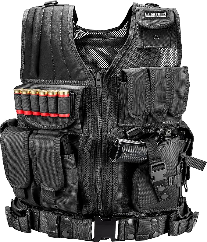 Barska Loaded Gear VX-200 Tactical Vest, Plus Size, Right-Handed, Black – Adjustable, Durable, and Multi-Pocket Design