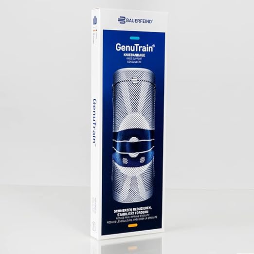 Bauerfeind - GenuTrain - Knee Brace - Targeted Support for Pain Relief and Stabilization of The Knee, Provides Relief of Weak, Swollen, and Injured Knees- Size 2 - Color Titanium