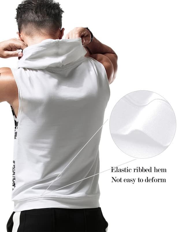 Babioboa Men's Workout Hooded Tank Tops Sleeveless Gym Hoodies Bodybuilding Muscle Cut Off T-Shirts