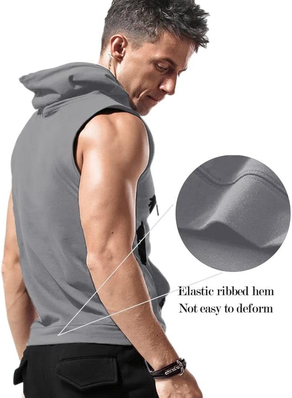 Babioboa Men's Workout Hooded Tank Tops Sleeveless Gym Hoodies Bodybuilding Muscle Cut Off T-Shirts