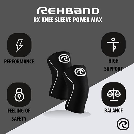 Rehband 7mm Power Max Knee Compression Sleeve for Strength Sports, Competition Grade, Neoprene Knee Sleeves for Bodybuilding & Heavy Powerlifting, Colour:Black - 1 Pair, Size:X-Small