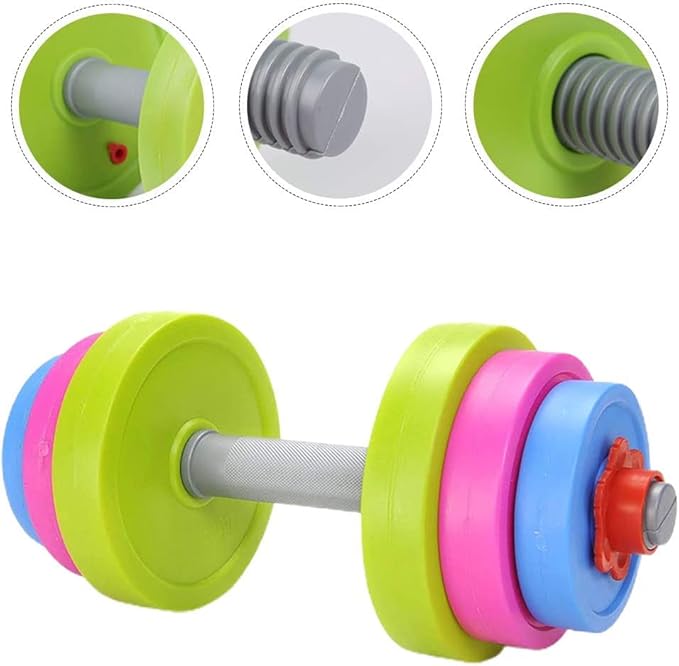 Kids Workout Dumbbell Weights Set - Toddler Toy Gym Equipment for Pretend Play Lifting, Exercise & Fitness - Adjustable Fill with Sand or Water