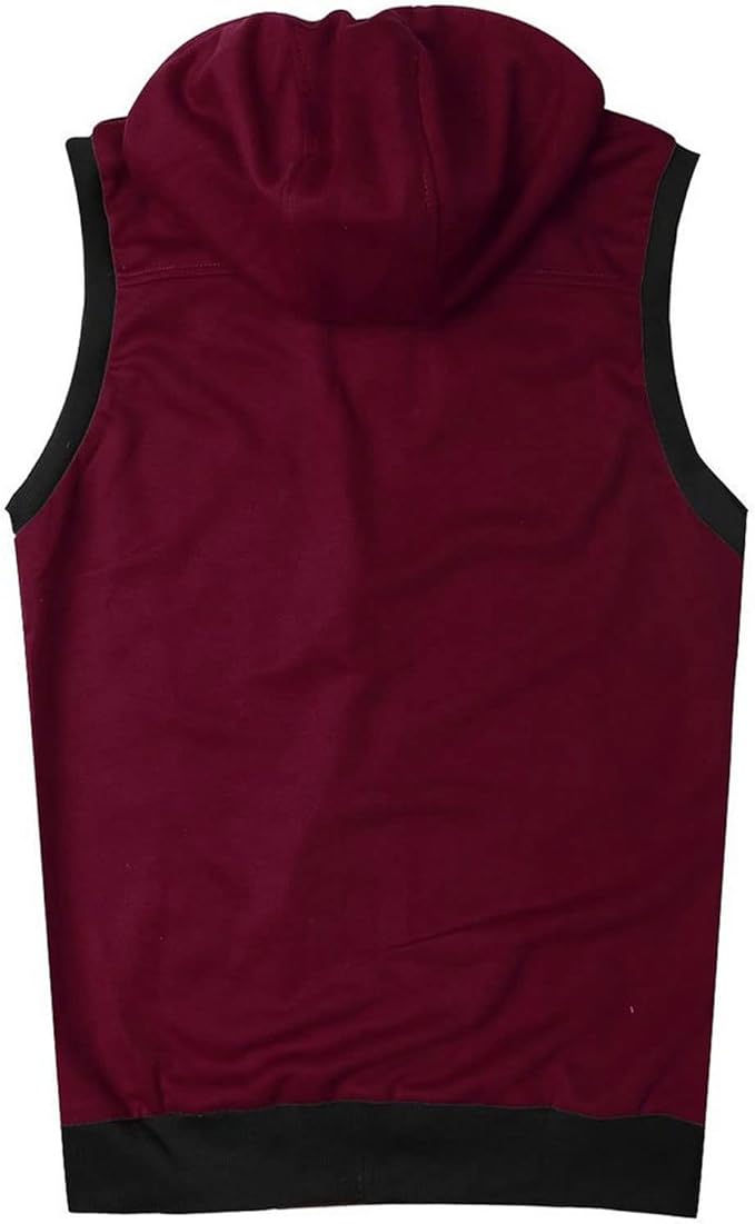 Previn Men's Sleeveless Hoodie Casual Slim Fit Zip Up Drawstring Plain Tank Top Hooded Vests