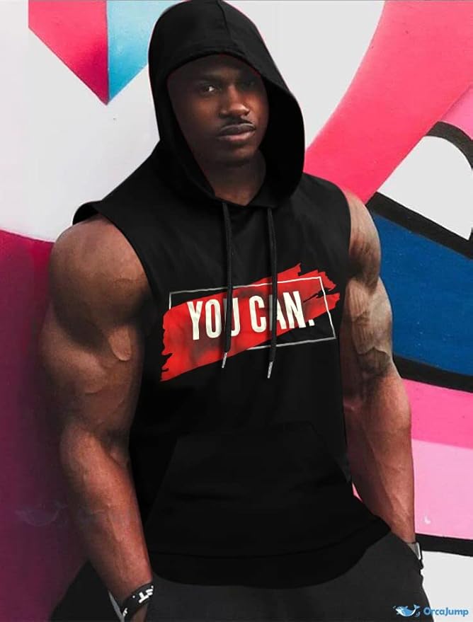 Babioboa Men's Workout Hooded Tank Tops Sleeveless Gym Hoodies Bodybuilding Muscle Cut Off T-Shirts