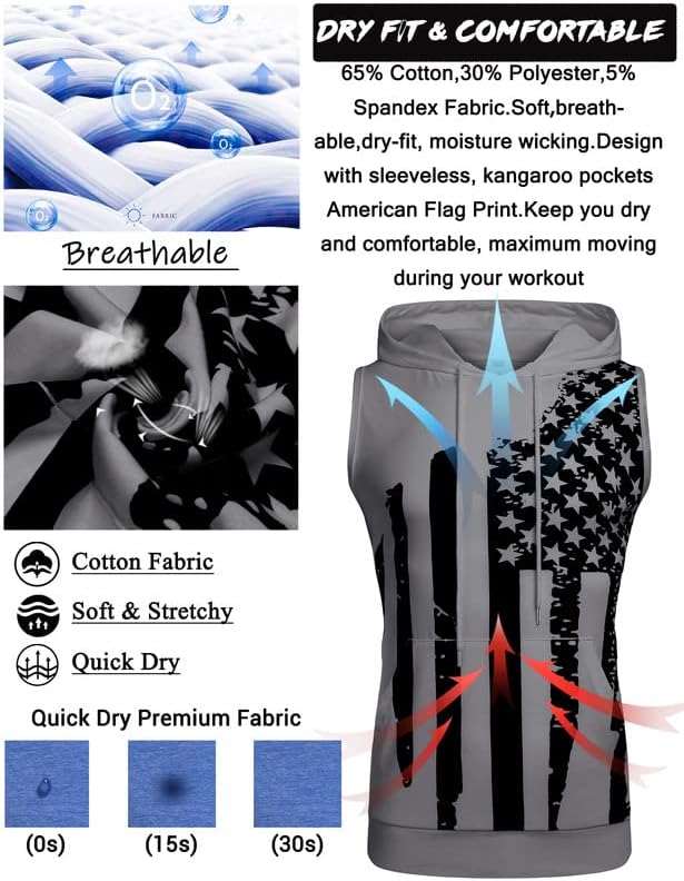 Babioboa Men's Workout Hooded Tank Tops Sleeveless Gym Hoodies Bodybuilding Muscle Cut Off T-Shirts