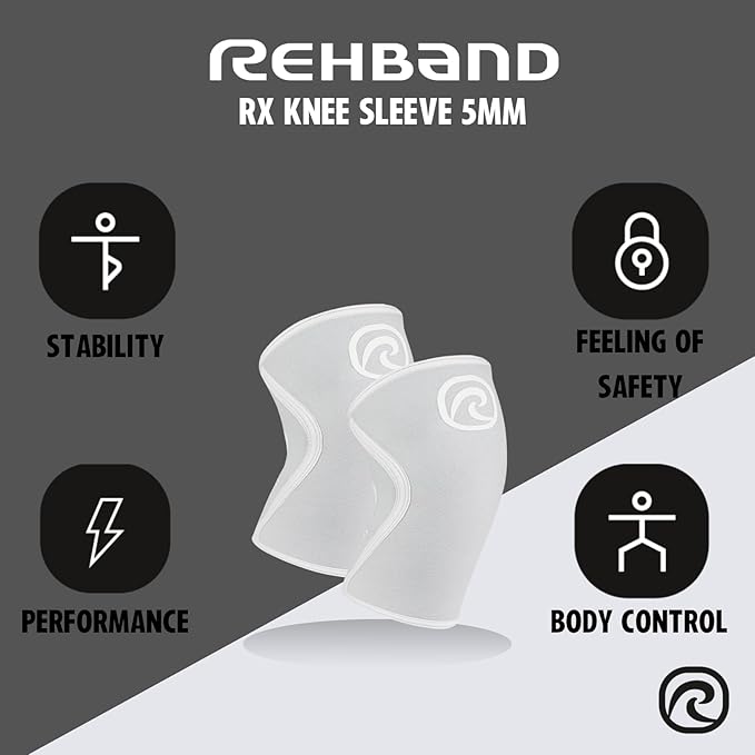 Rehband 5mm Knee Sleeves for Functional Training, Cross-Training & Powerlifting, Weightlifting Knee Support made of Neoprene, Unisex, Colour:Arctic/White - 1 Pair, Size:X-Large