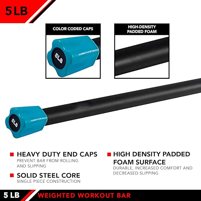 JFIT Weighted Workout Bars 7 Size 5-30lbs, Rubber