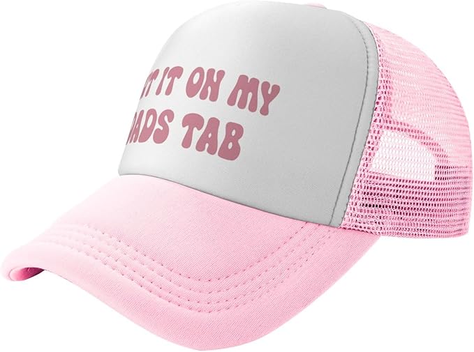 Put It On My Husband's Tab Drinking Trucker Hat - Funny Pink Trucker Hat for Women and Men