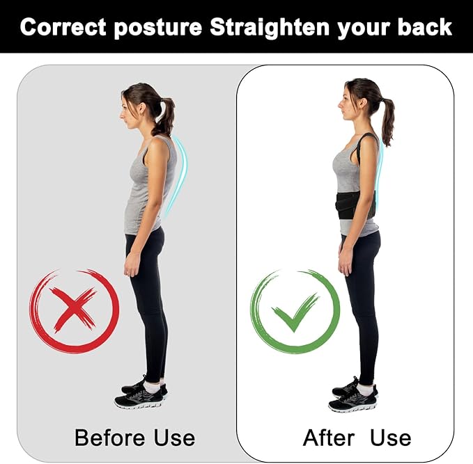 Back Brace Posture Corrector for Men and Women - Improve Posture, Lower Back and Waist Pain, Full Lumbar Support, Shoulder and Neck Stretcher, Adjustable Straps and Breathable Material L(33''-37'')