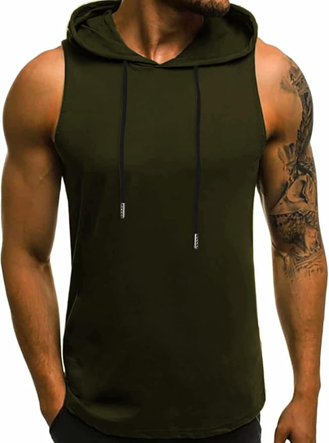 Babioboa Men's Workout Hooded Tank Tops Sleeveless Gym Hoodies Bodybuilding Muscle Shirts