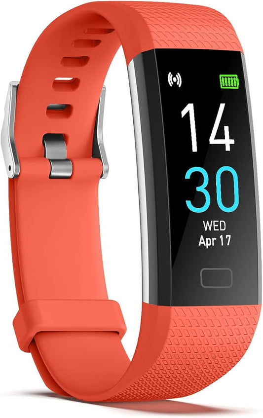 Atan Fitness Tracker with Heart Rate & Blood Oxygen Monitor – Smart Watch for Android & iOS, IP68 Waterproof, Sleep & Stress Tracking, Multi-Sport Mode, Step Counter, 7-Day Battery Life (Orange)