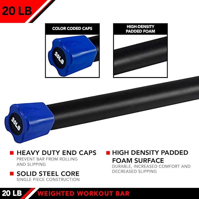 JFIT Weighted Workout Bars 7 Size 5-30lbs, Rubber
