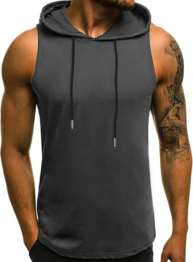Babioboa Men's Workout Hooded Tank Tops Sleeveless Gym Hoodies Bodybuilding Muscle Shirts