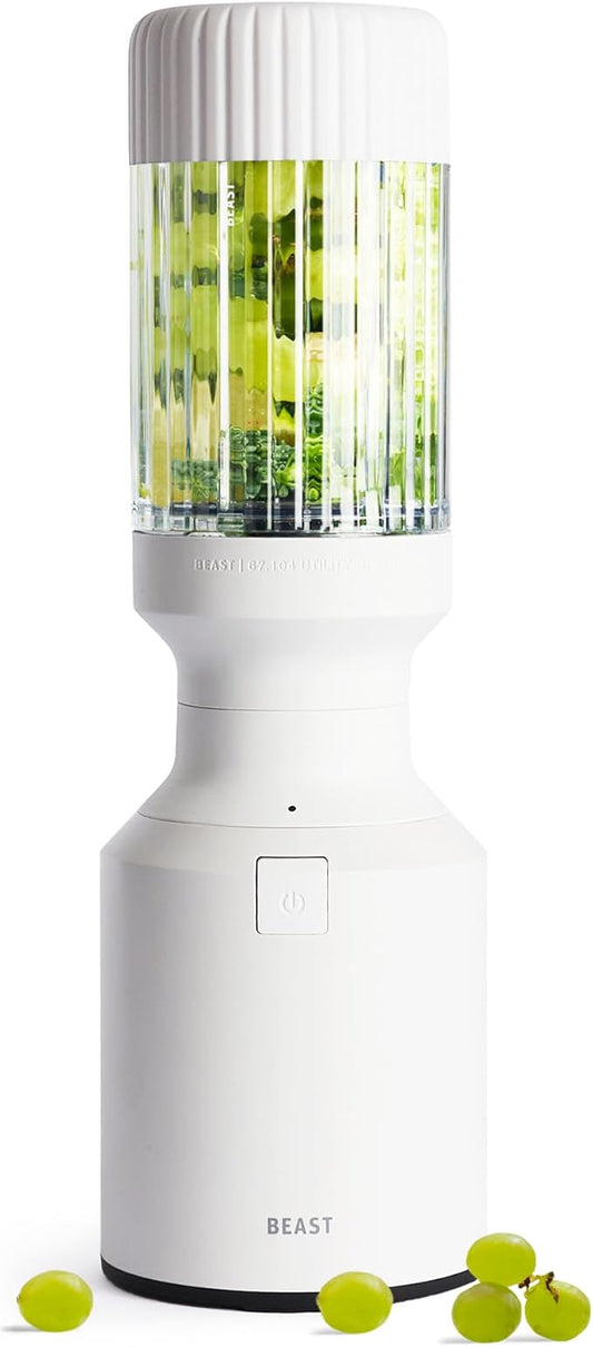 Beast Mighty 850 | Premium Compact Personal Blender | Smoothies, Shakes, Dressings, Sauces, Desserts, Dips | Blends Ice and Frozen Fruit | Includes Extra Lids and Straws | 850W (Cloud White)