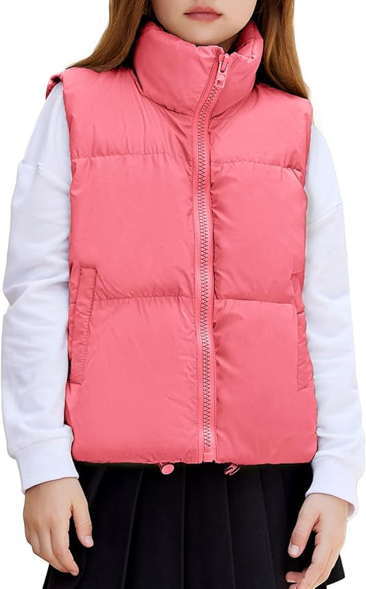 Arshiner Girls Winter Zipper Puffer Vest Lightweight Sleeveless Outwear Puffy Vests for 5-12 Years Old