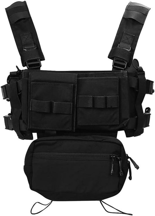 Airsoft Molle Chest Rig with YKK Zipper Mag Pouches Modular Micro Tactical 500D Nylon Vest for Hunting Training Cosplay