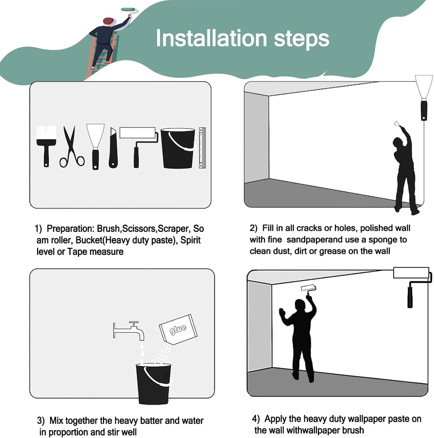 -Watercolor Green Pine Mural Cartoon Forest Fabric Wallpaper Children's Room 100" x 65"(Not Peel and Stick)