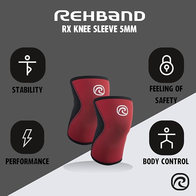 Rehband 5mm Knee Sleeves for Functional Training, Cross-Training & Powerlifting, Weightlifting Knee Support made of Neoprene, Unisex, Colour:Red - 1 Pair, Size:Small
