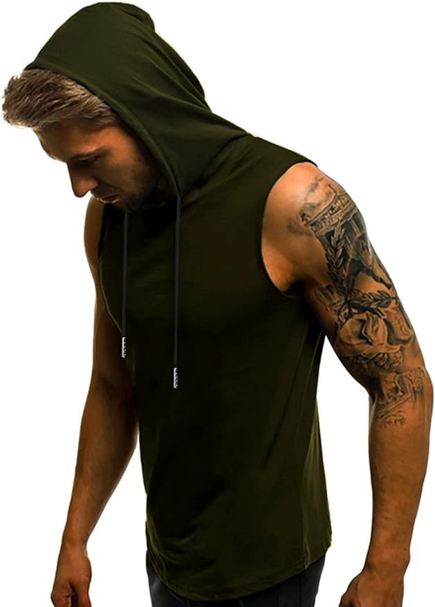 Babioboa Men's Workout Hooded Tank Tops Sleeveless Gym Hoodies Bodybuilding Muscle Shirts