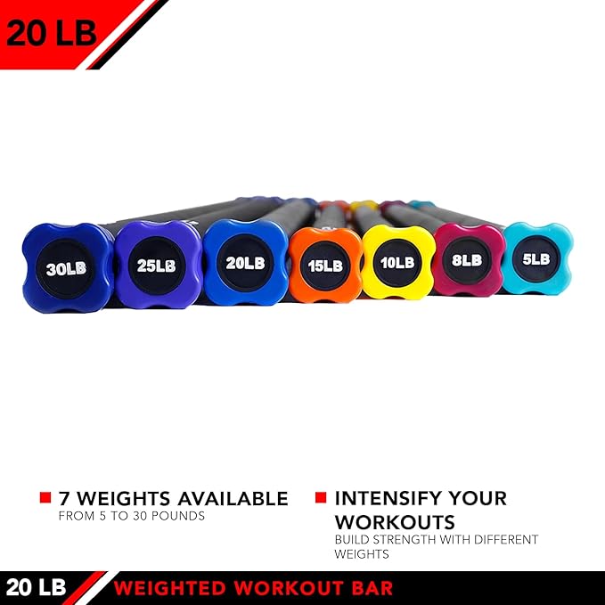 JFIT Weighted Workout Bars 7 Size 5-30lbs, Rubber