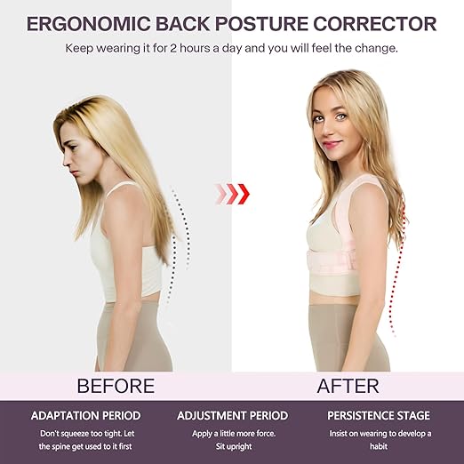 Back Brace Posture Corrector for Women, Upper Back Support Straps Straightener, Hunchback Improve Posture Correct-Shoulder, Upper Back Pain Relief Invisible Under Clothes (Pink, S/M)